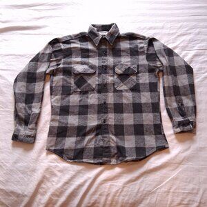 Vintage 1980s Five Brother Grey Buffalo Check Plaid Flannel Shirt Adult Large